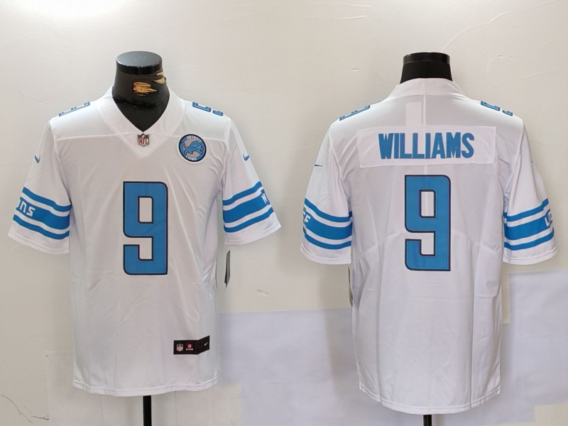 Men's Detroit Lions #9 Jameson Williams White With Patch Vapor Untouchable Limited Football Stitched Jersey